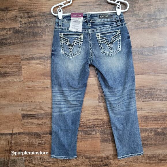 Vigoss Jeans 2 Heritage Fit Capri Mid Rise Thick Stitch Legacy Stretch Denim - Picture 2 of 13